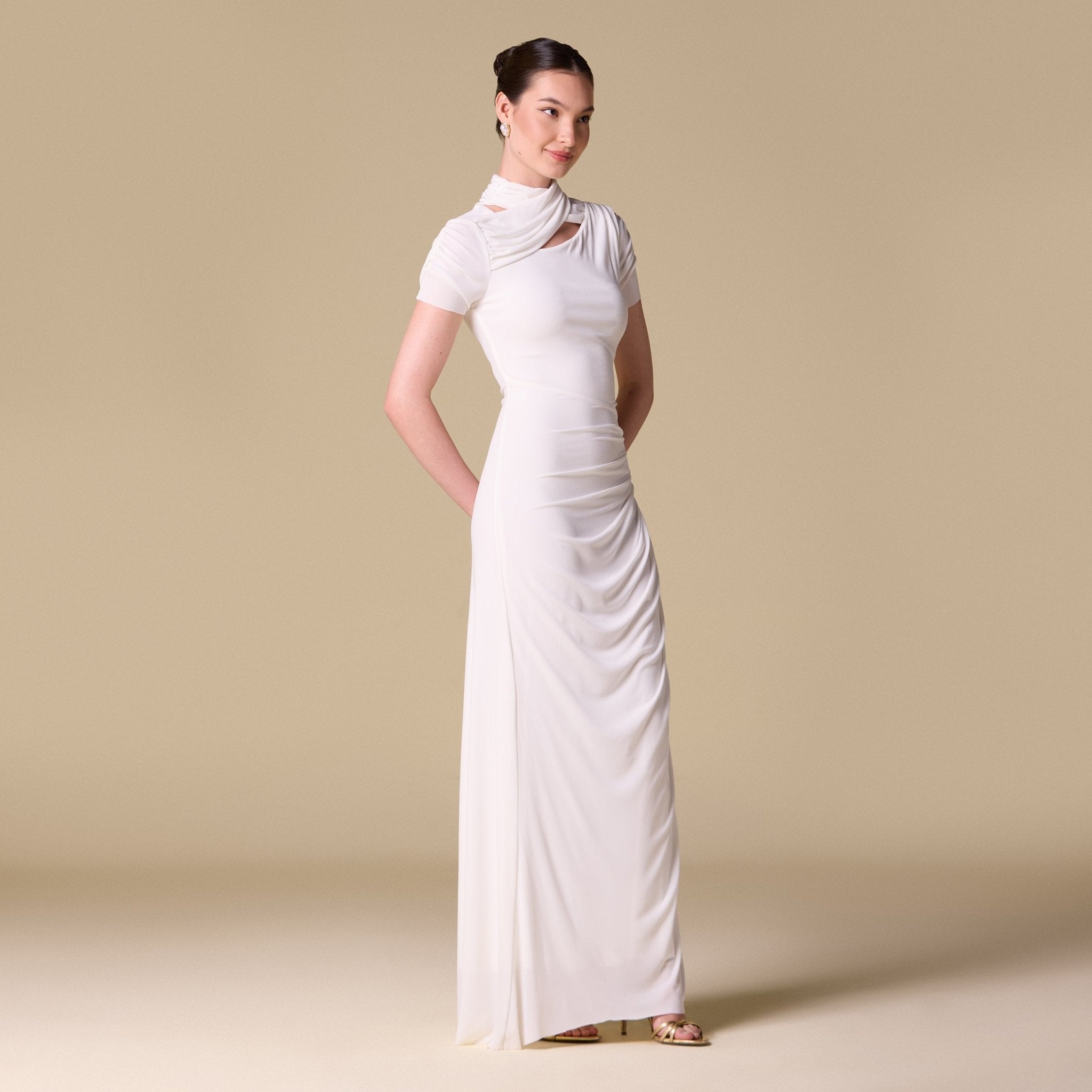 Jersey Gathered Short Sleeve Maxi Dress - shopaleena