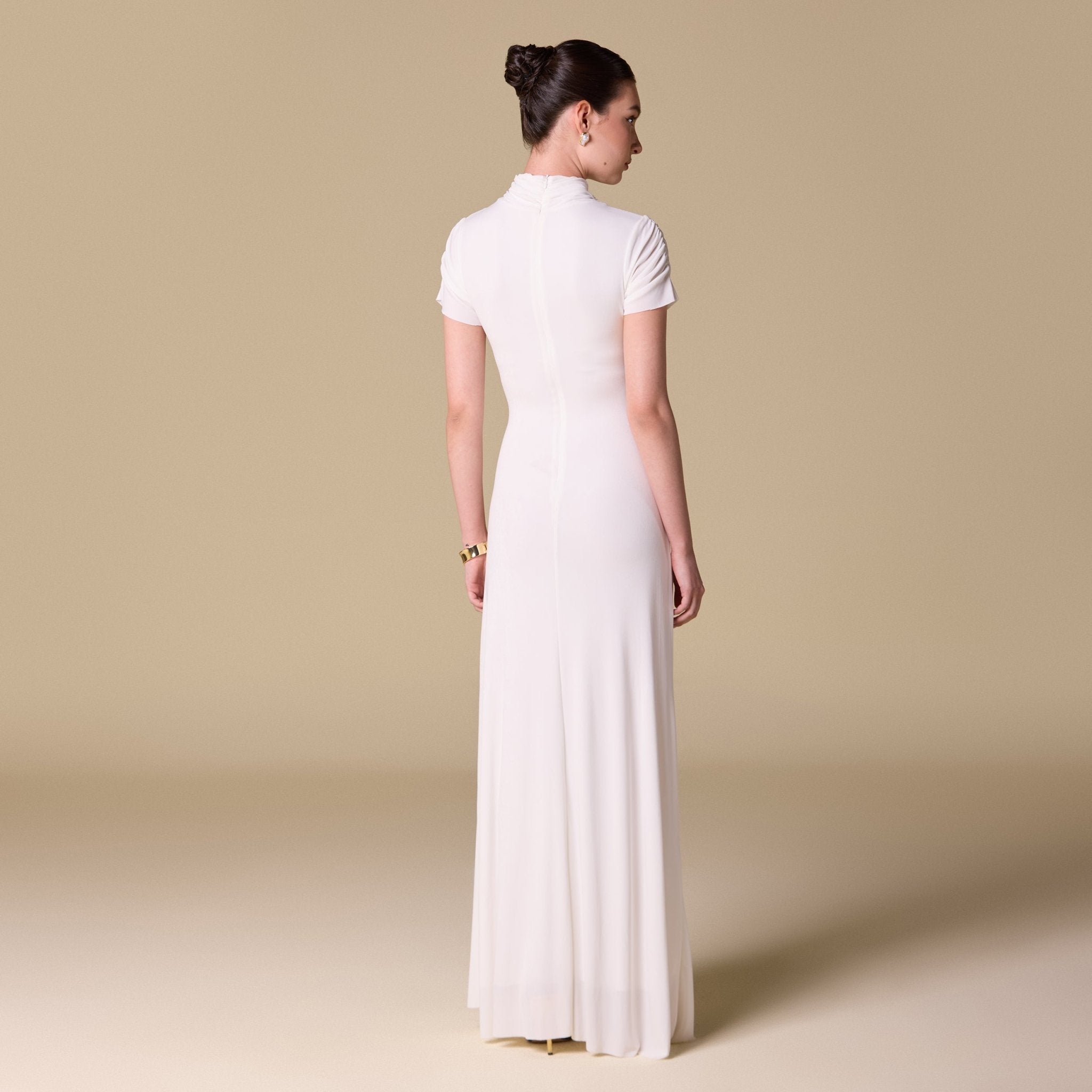 Jersey Gathered Short Sleeve Maxi Dress - shopaleena