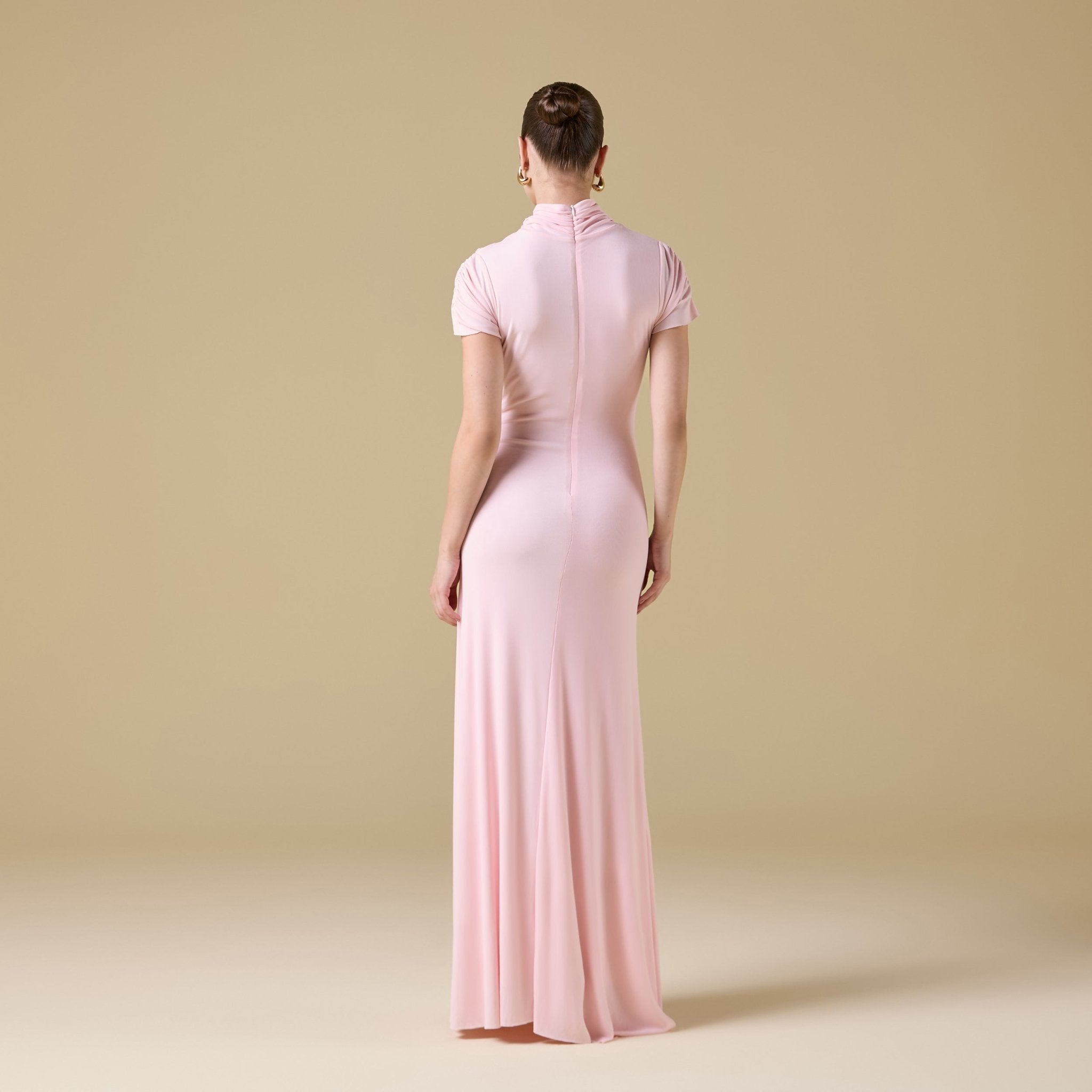 Jersey Gathered Short Sleeve Maxi Dress - shopaleena