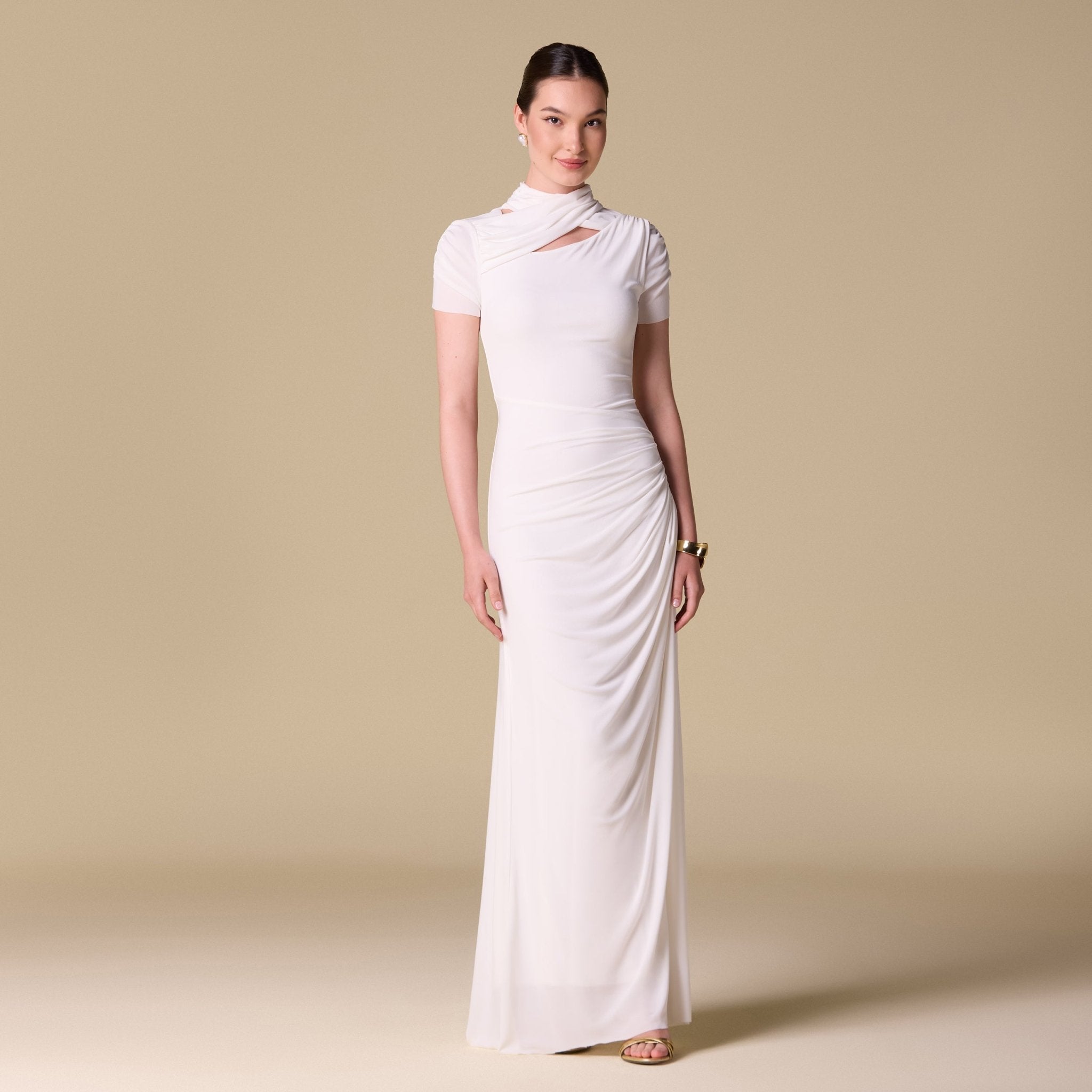 Jersey Gathered Short Sleeve Maxi Dress - shopaleena