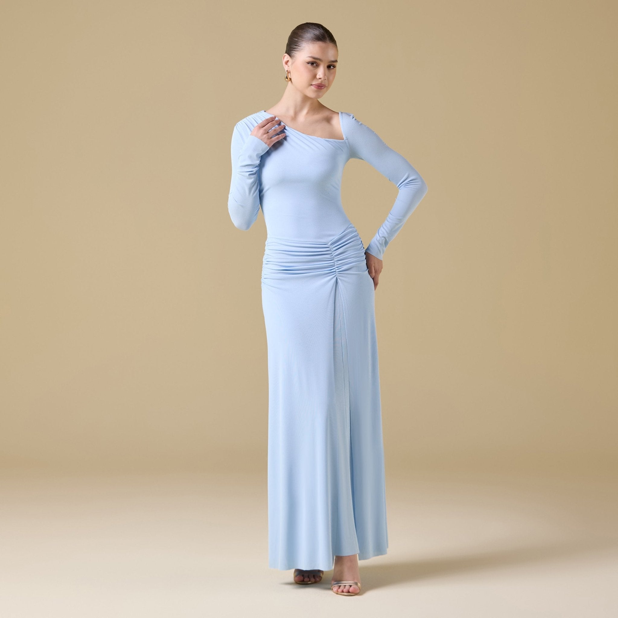 Jersey Gathered Waist Maxi Dress - shopaleena