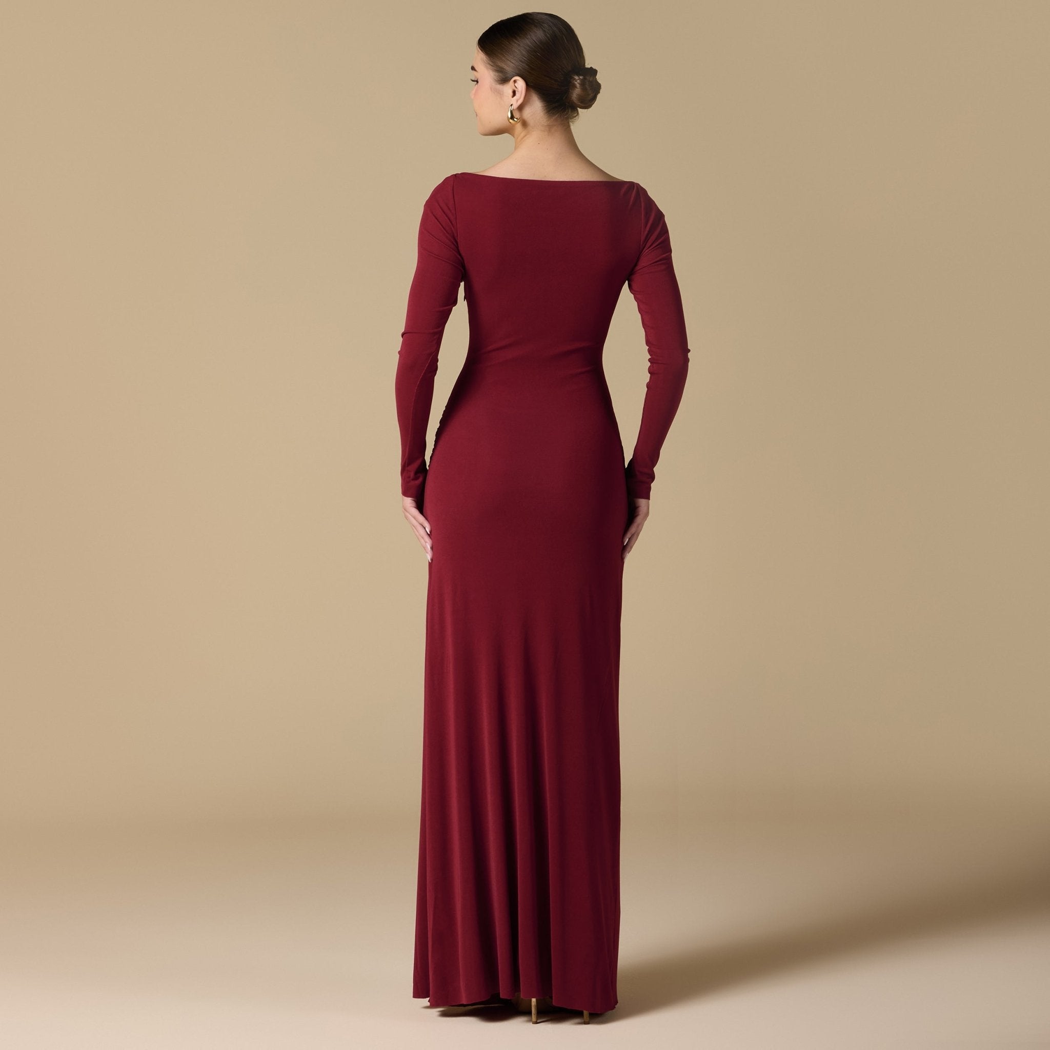 Jersey Maxi Dress with Gathered Waist - shopaleena