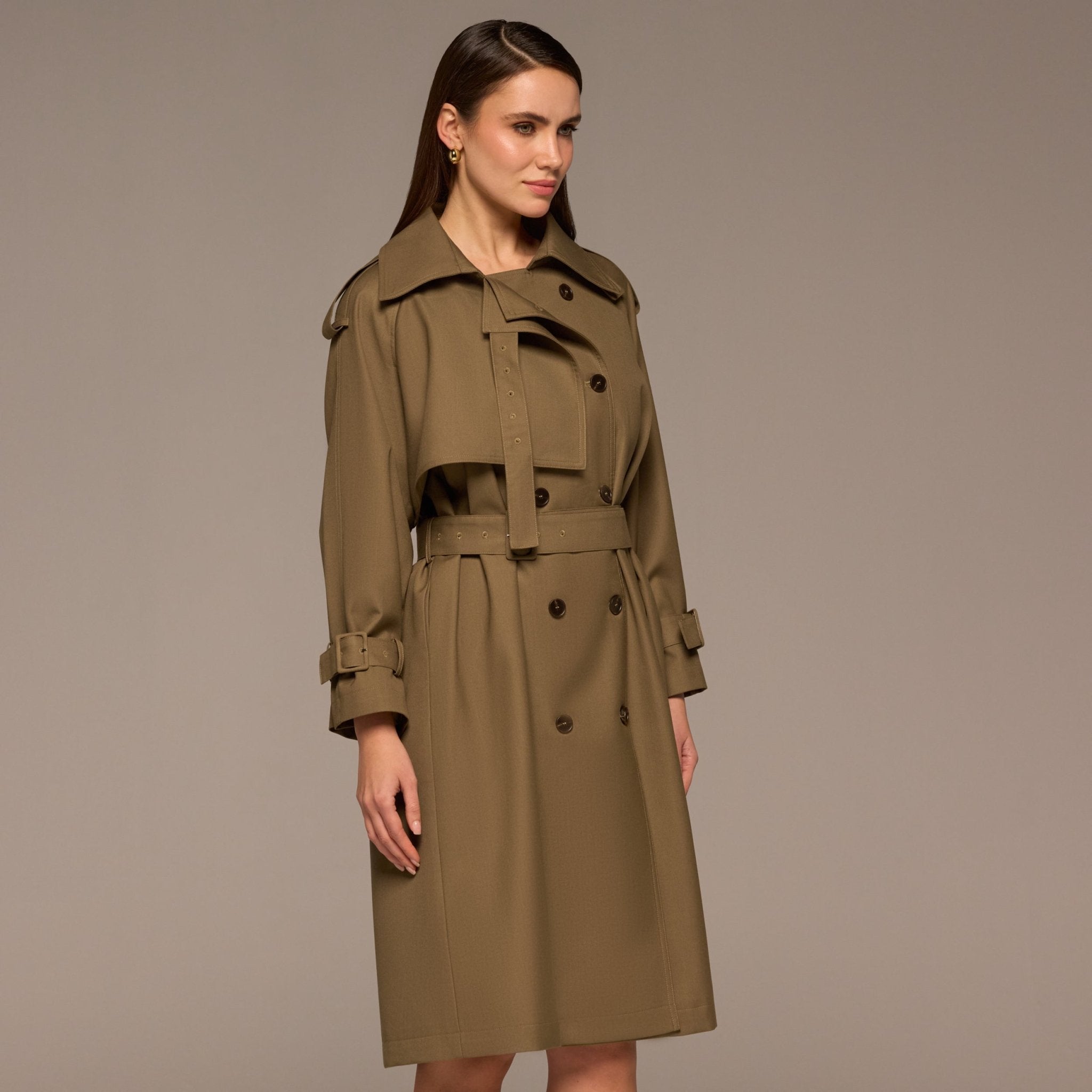 Khaki Belted Twill Trench Coat - shopaleena