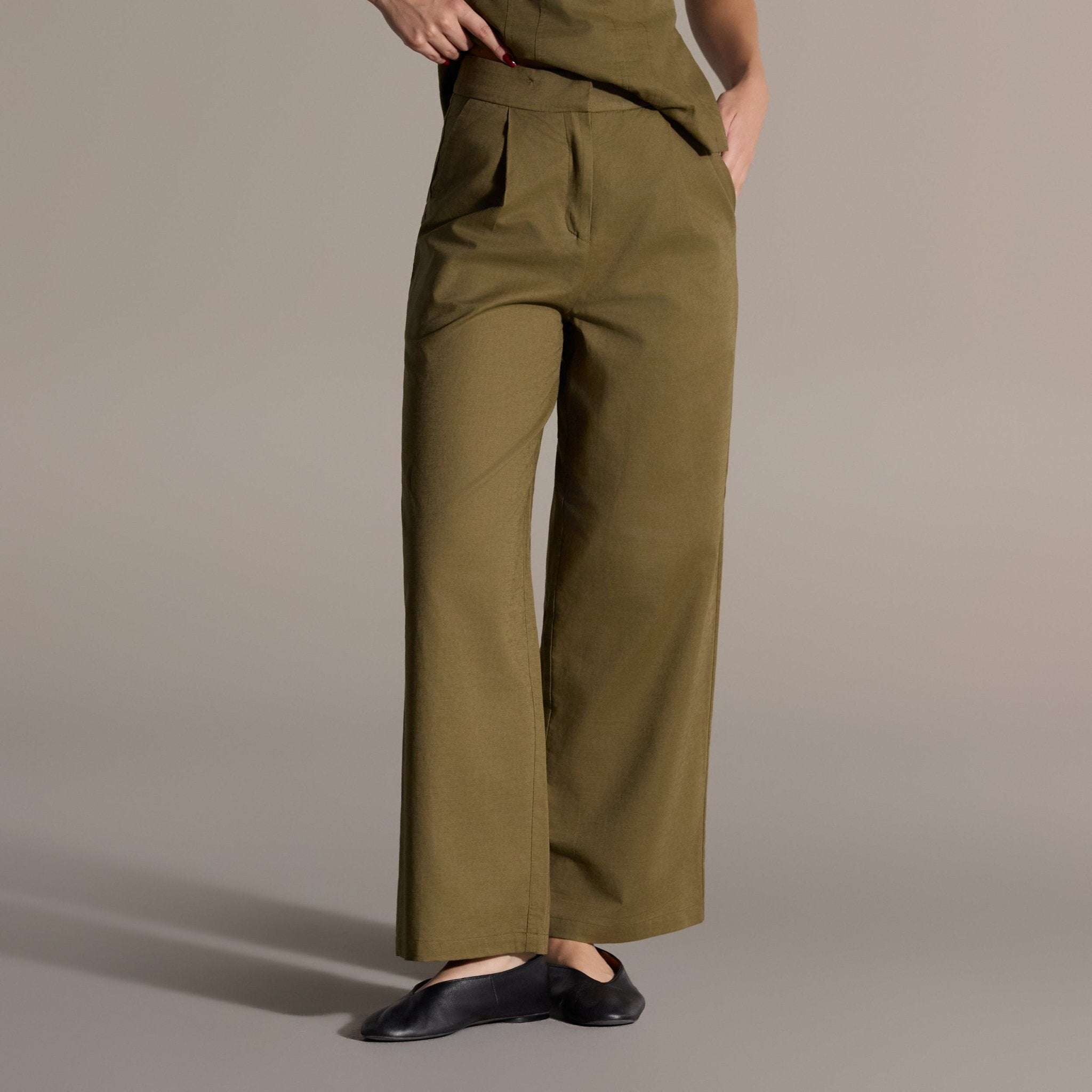 Khaki Linen Straight Leg Trouser - shopaleena