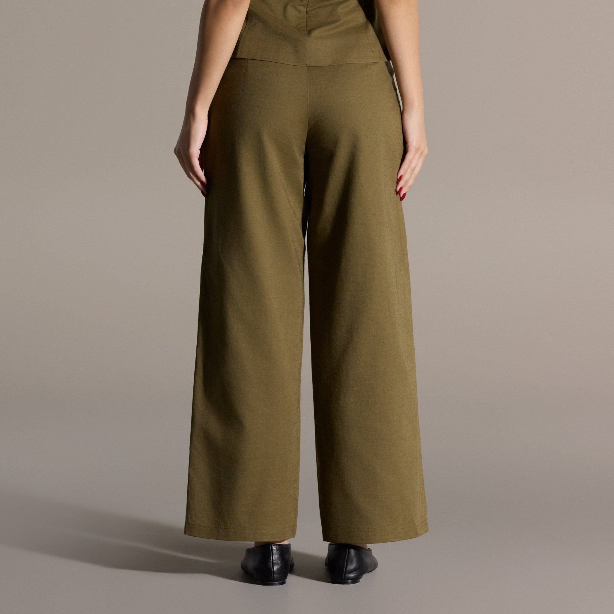 Khaki Linen Straight Leg Trouser - shopaleena