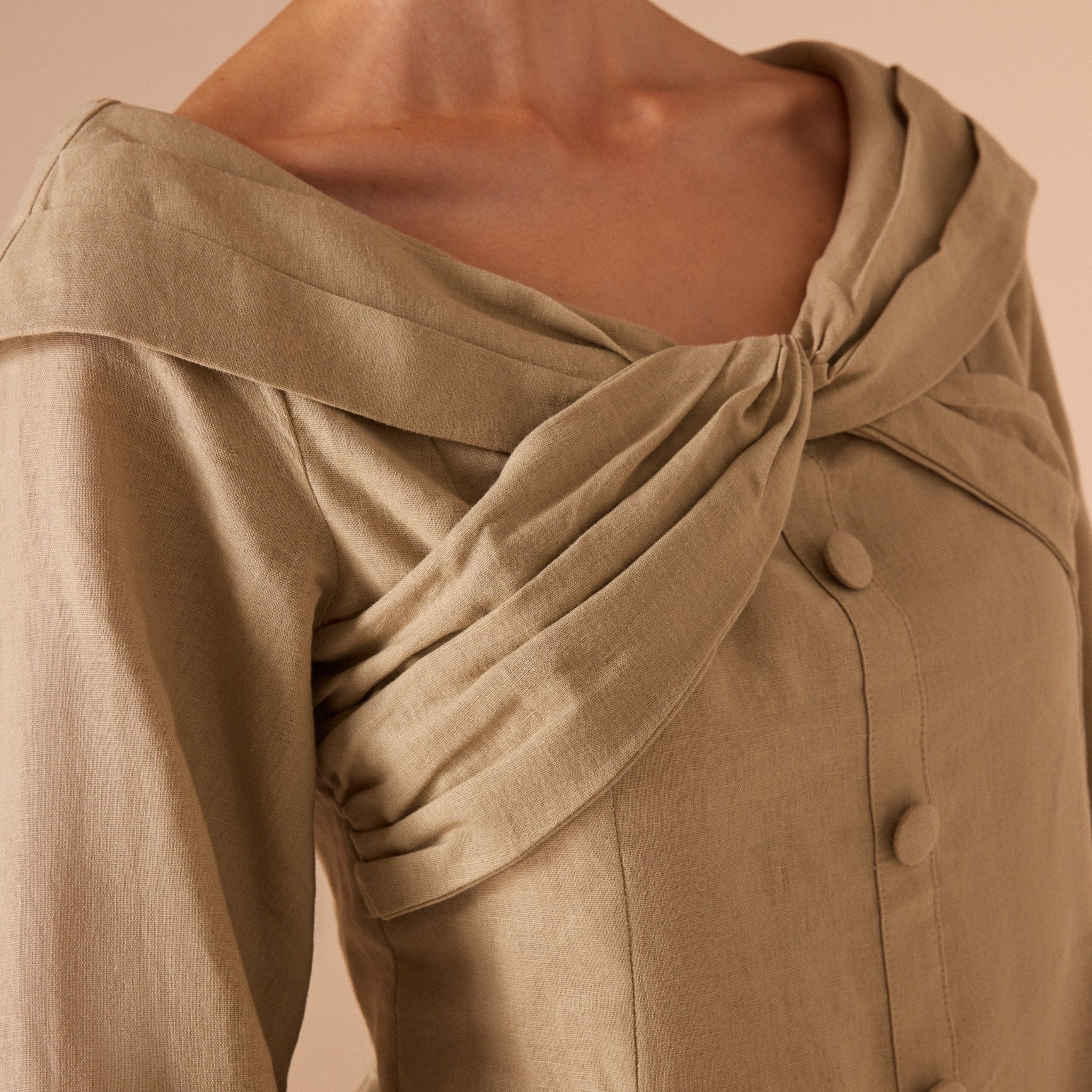 Khaki Linen top with chest detail - shopaleena