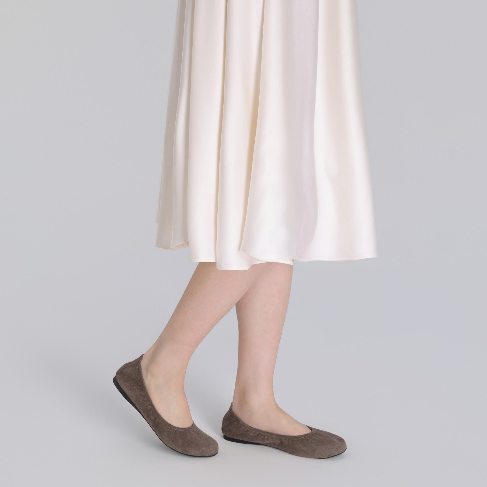 Khaki Suede Elastic Ballet Flats - shopaleena