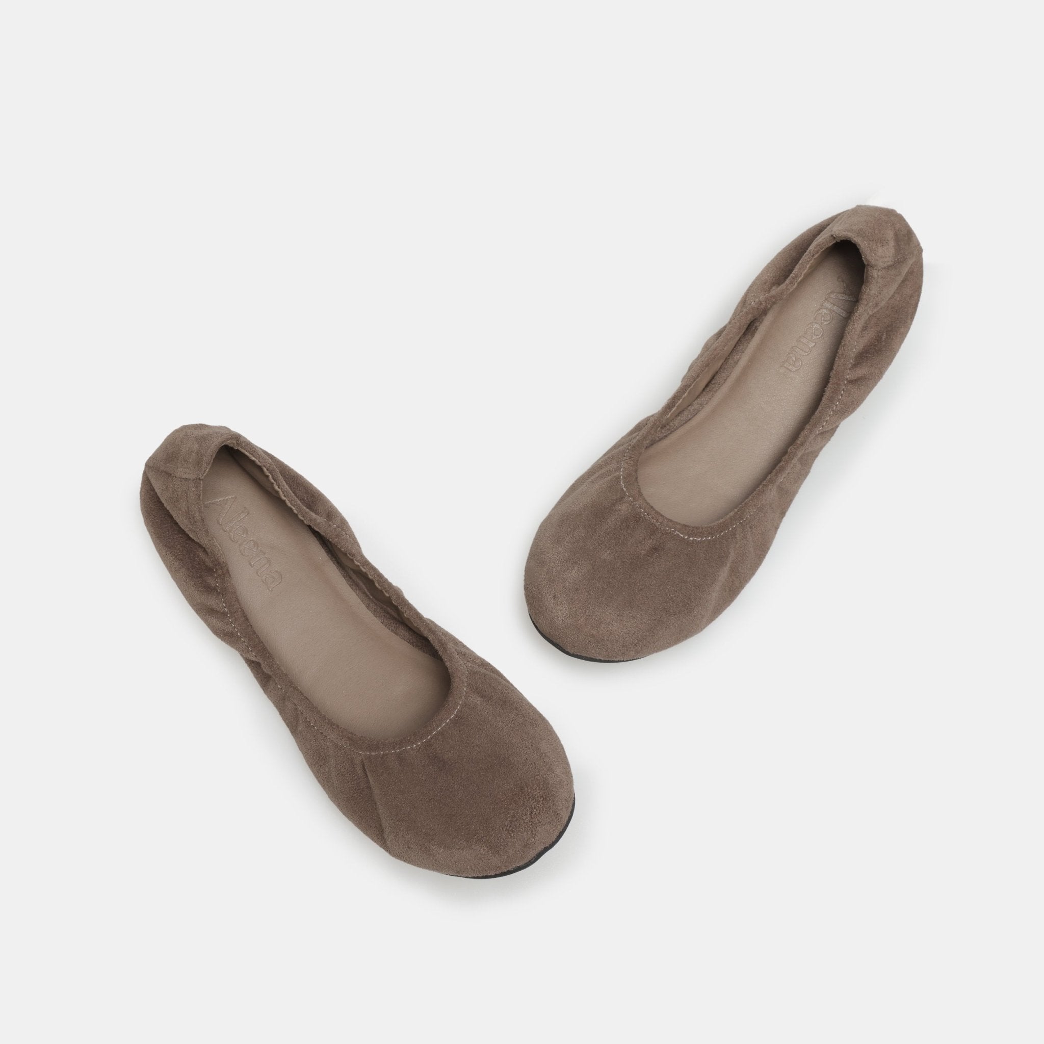 Khaki Suede Elastic Ballet Flats - shopaleena