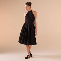 Knee - length Sleeveless Dress with a Short Turtleneck in Cotton - shopaleena