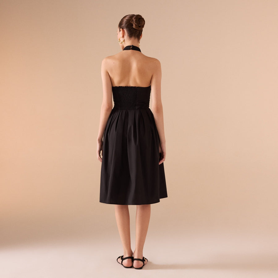 Knee - length Sleeveless Dress with a Short Turtleneck in Cotton - shopaleena