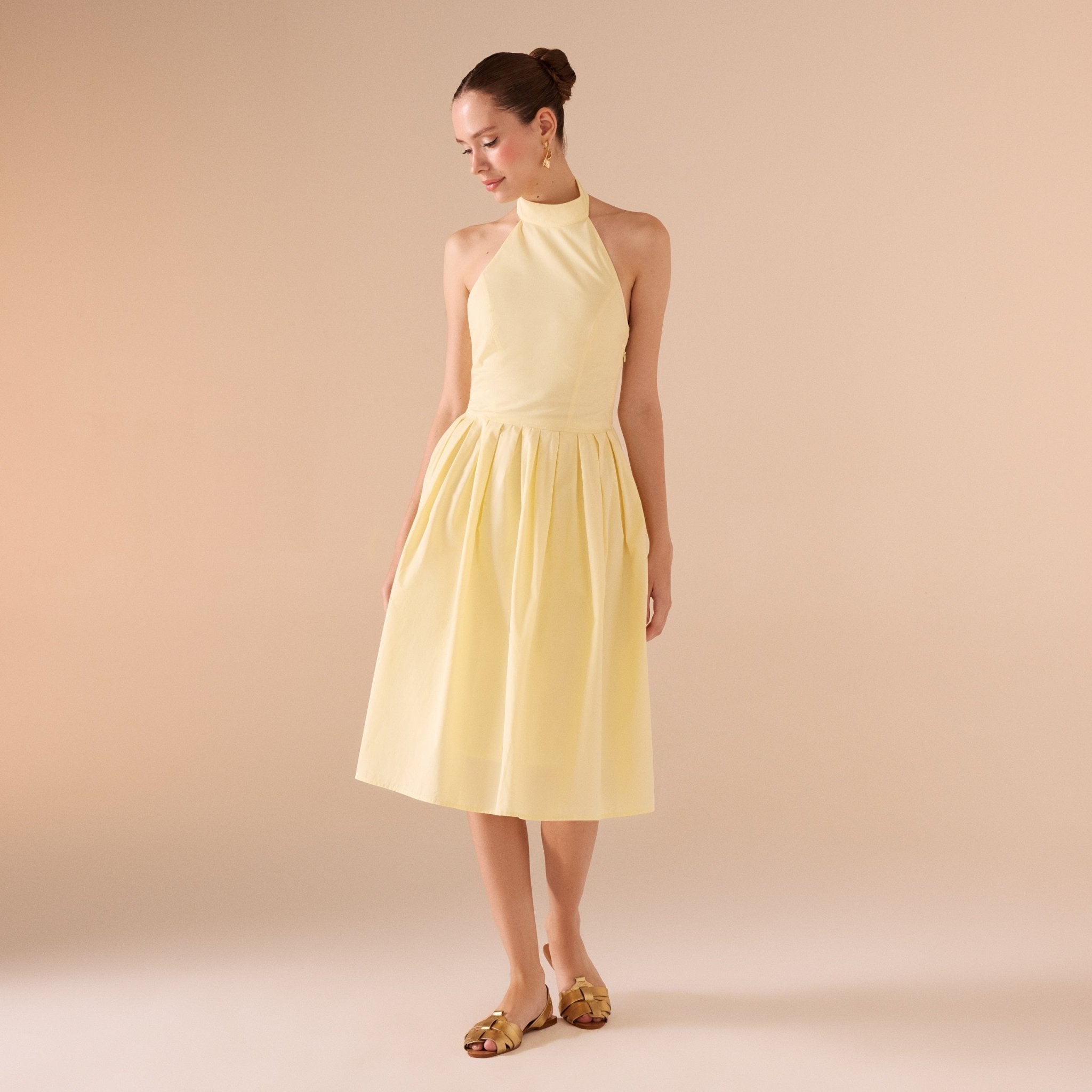 Knee - length Sleeveless Dress with a Short Turtleneck in Cotton - shopaleena