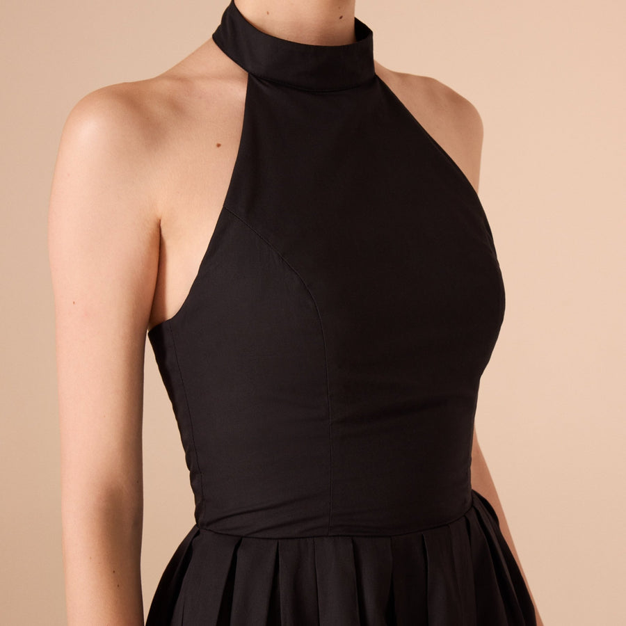 Knee - length Sleeveless Dress with a Short Turtleneck in Cotton - shopaleena