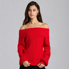 Knit Fold Off Shoulder Balloon Sleeve Sweater - shopaleena