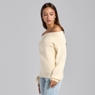 Knit Fold Off Shoulder Balloon Sleeve Sweater - shopaleena