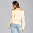 Knit Fold Off Shoulder Balloon Sleeve Sweater - shopaleena