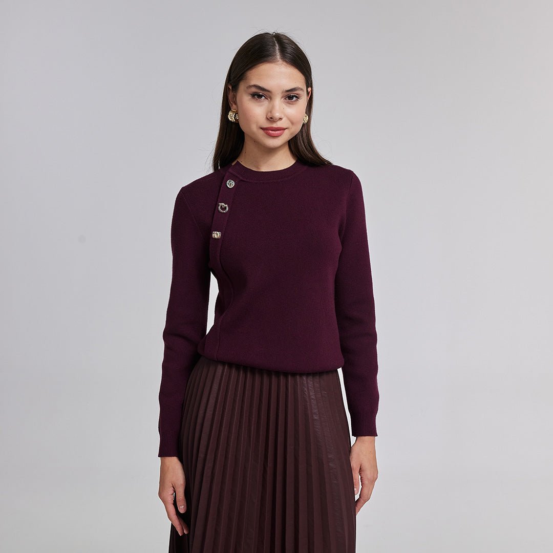 Knit Sweater with Side Buttons - shopaleena