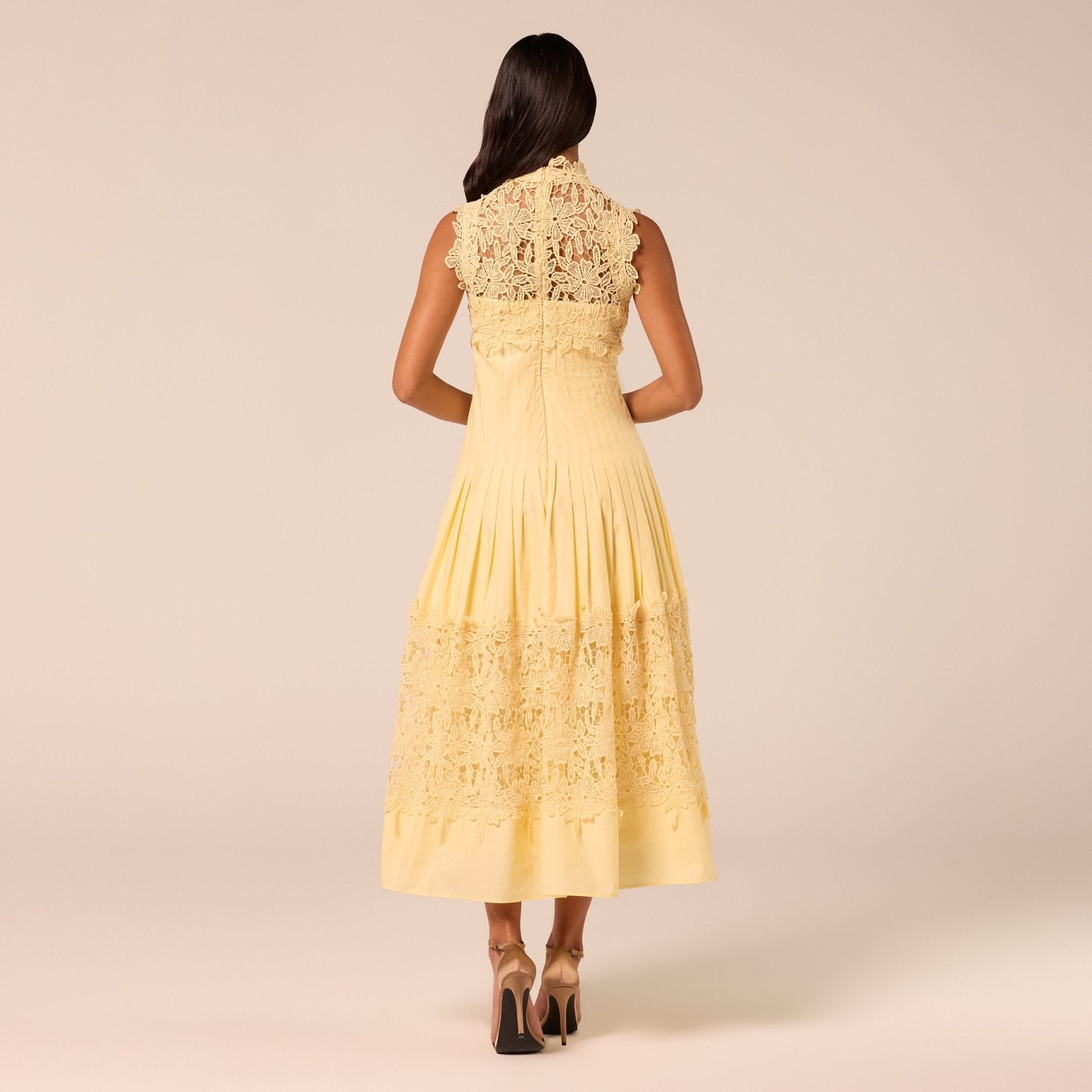 Lace-Paneled Cotton Midi Dress - shopaleena