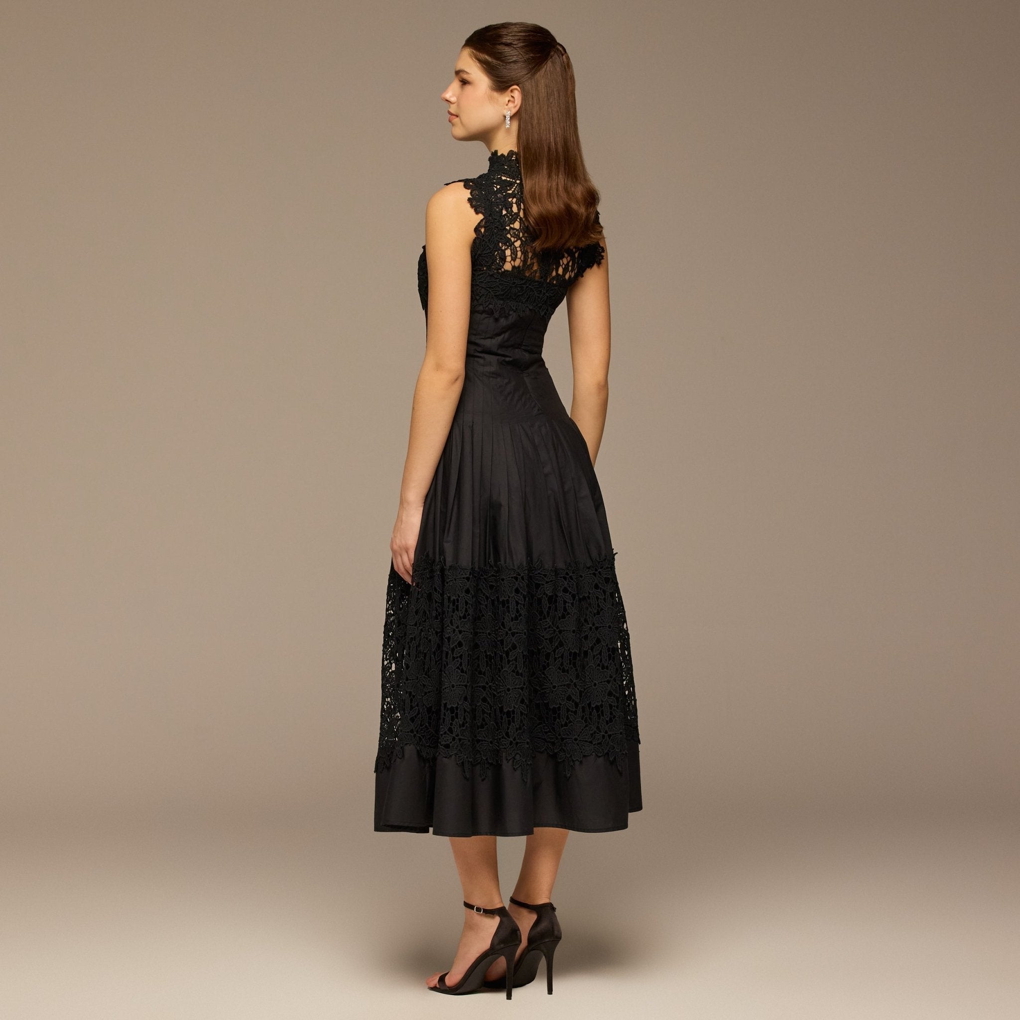 Lace-Paneled Cotton Midi Dress - shopaleena