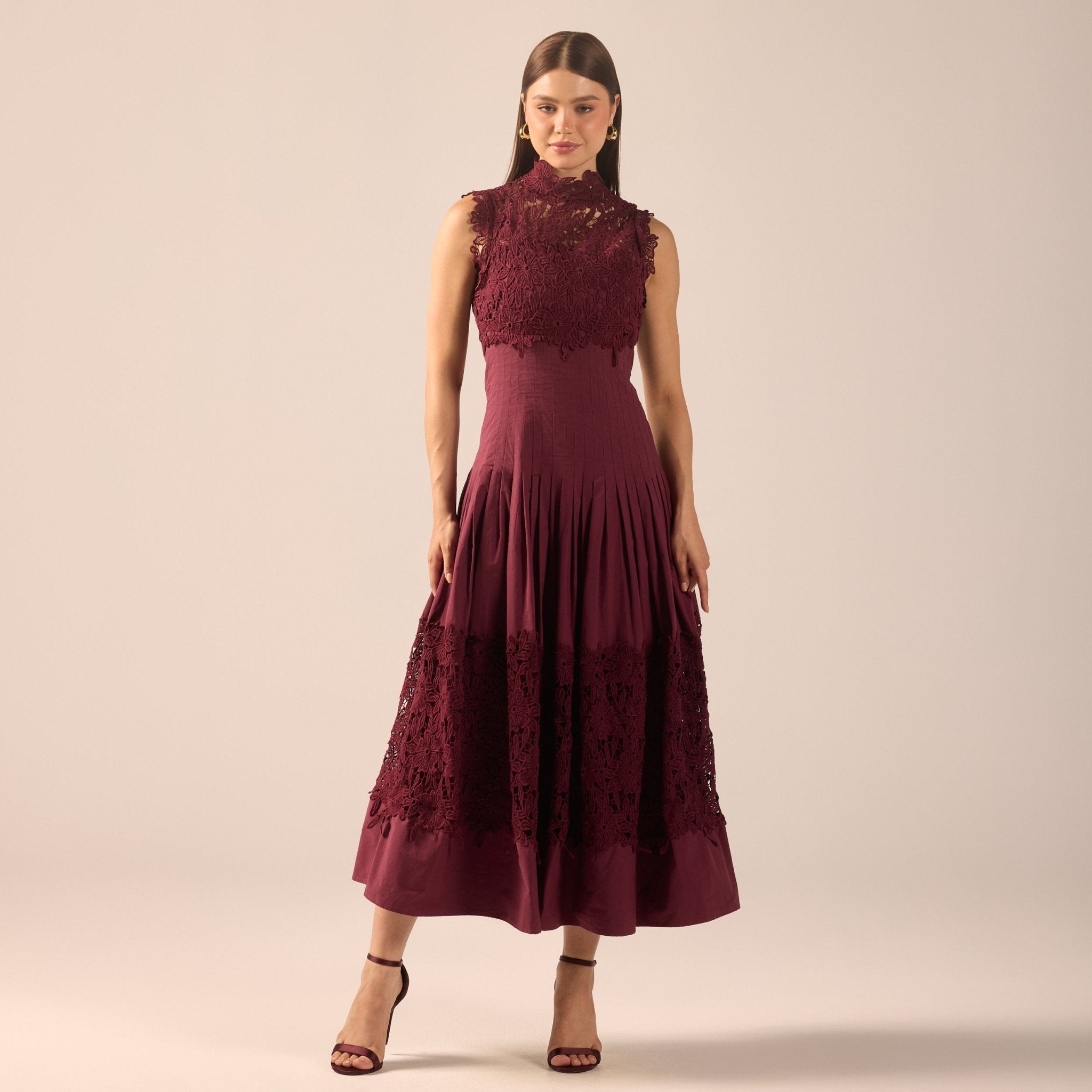 Lace-Paneled Cotton Midi Dress - shopaleena