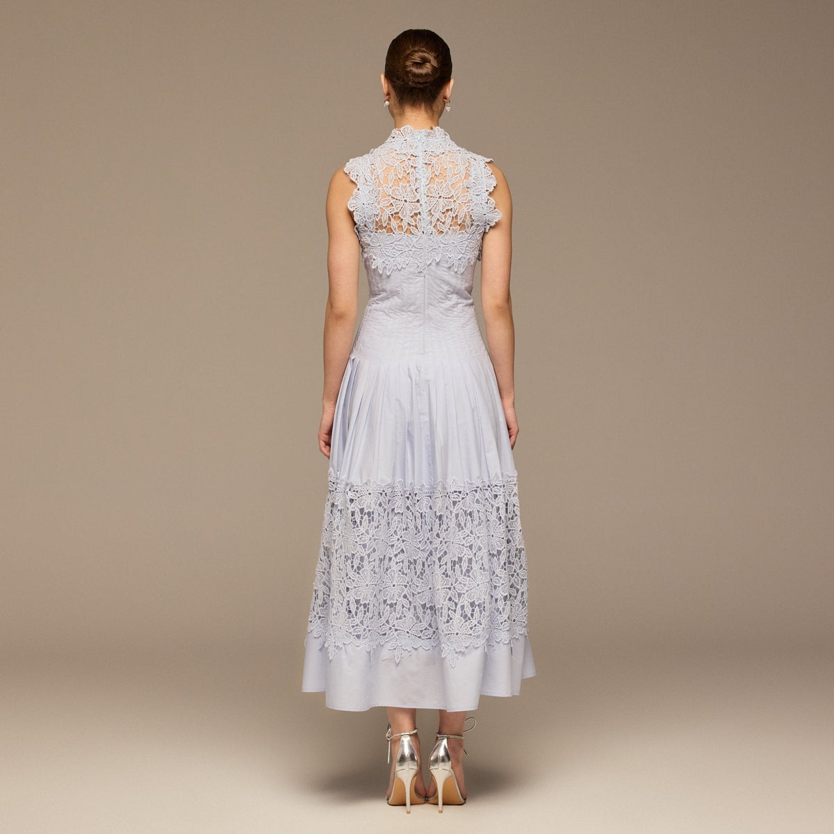 Lace-Paneled Cotton Midi Dress - shopaleena