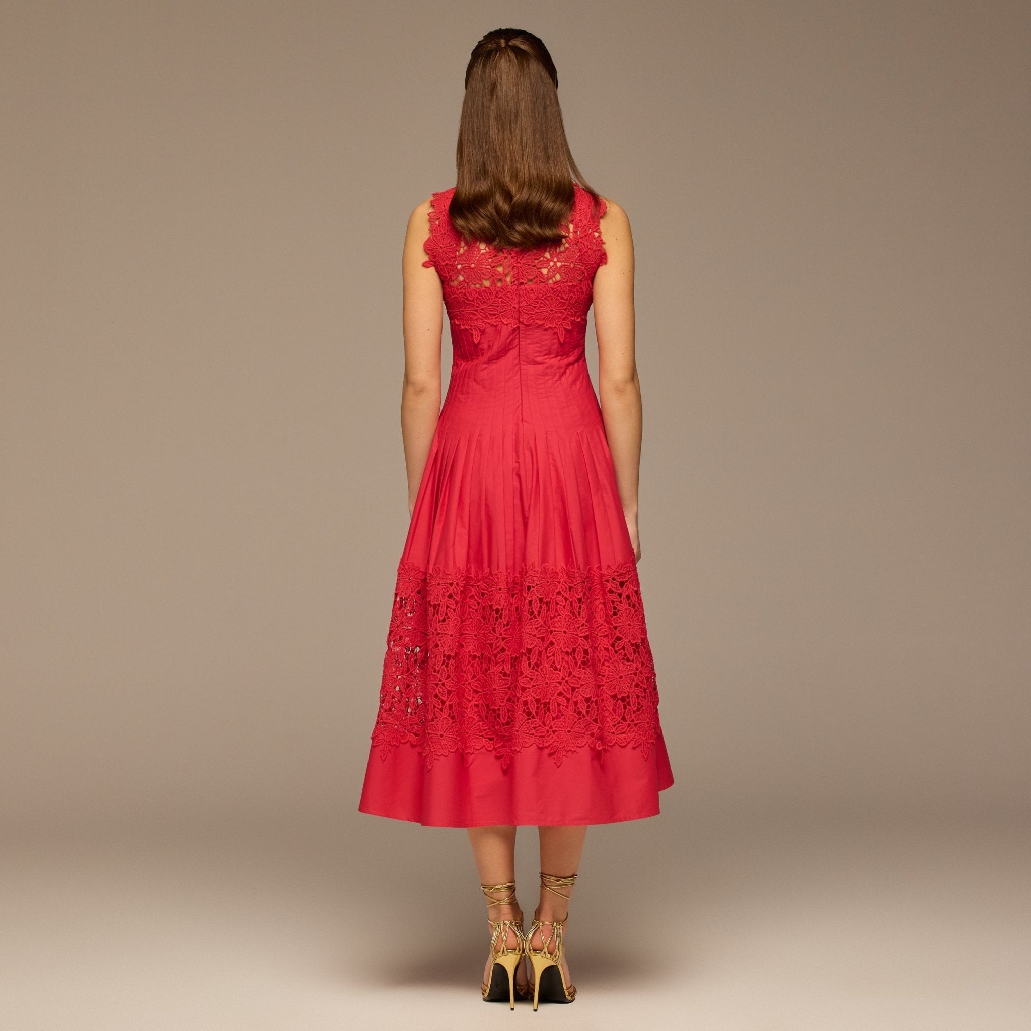 Lace-Paneled Cotton Midi Dress - shopaleena