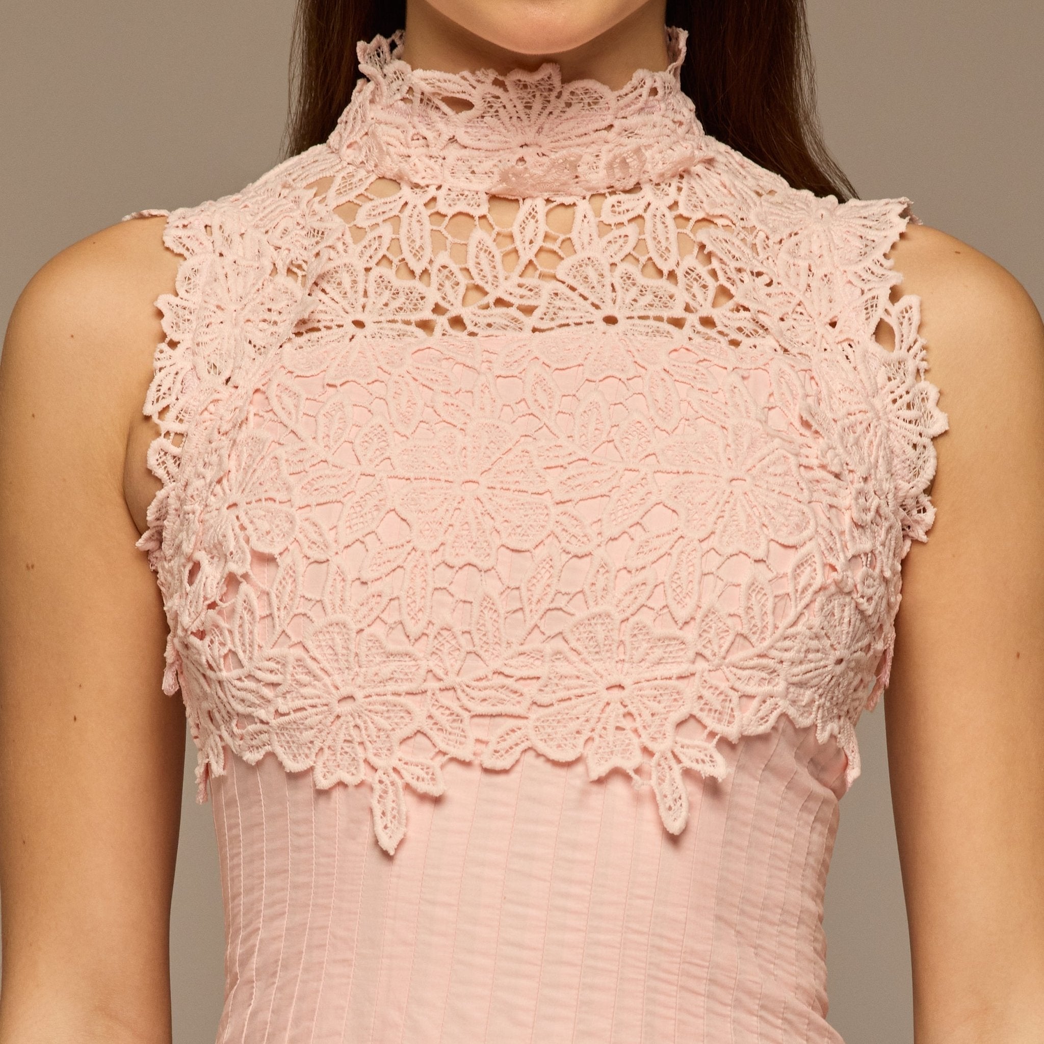 Lace-Paneled Cotton Midi Dress - shopaleena