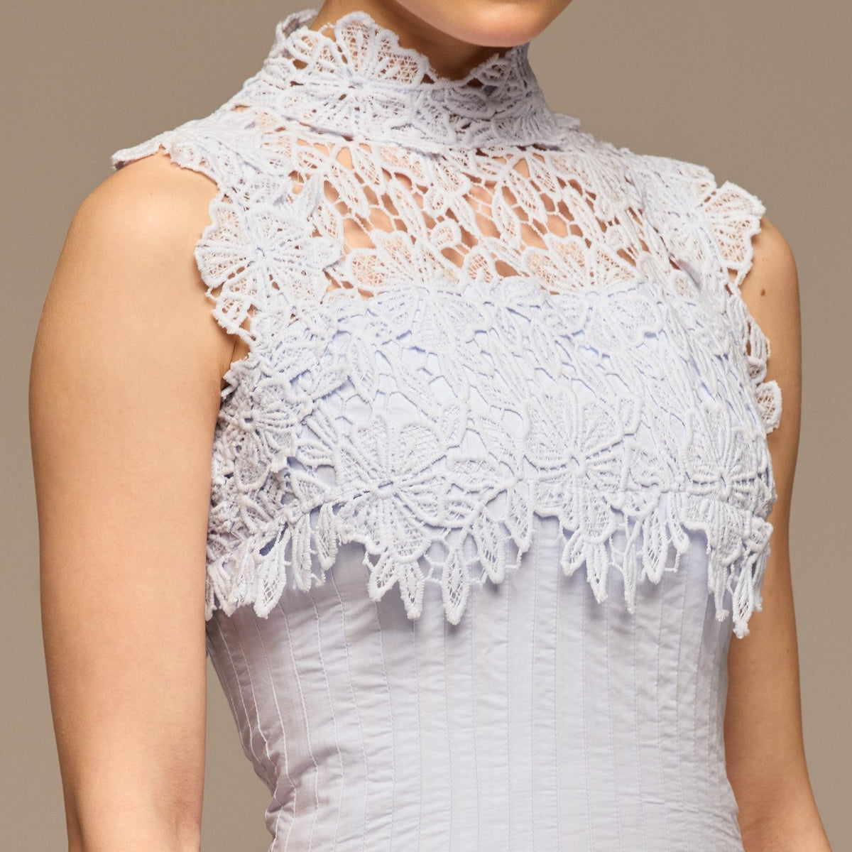 Lace-Paneled Cotton Midi Dress - shopaleena