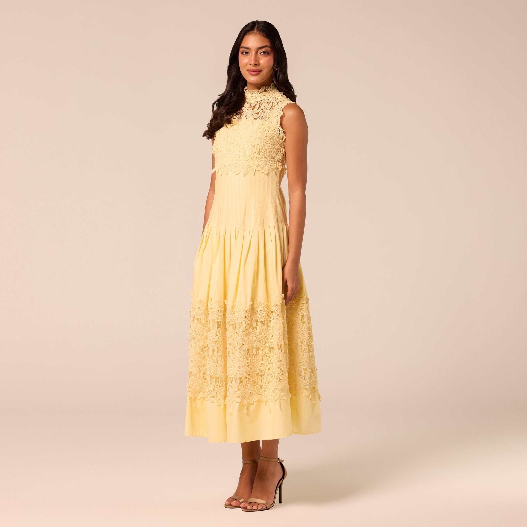 Lace-Paneled Cotton Midi Dress - shopaleena