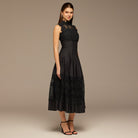 Lace-Paneled Cotton Midi Dress - shopaleena