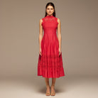Lace-Paneled Cotton Midi Dress - shopaleena