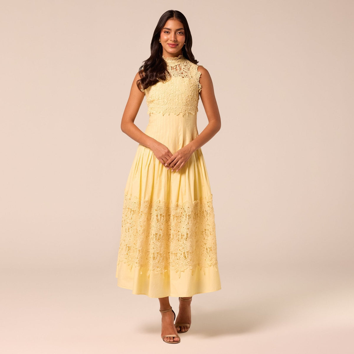 Lace-Paneled Cotton Midi Dress - shopaleena