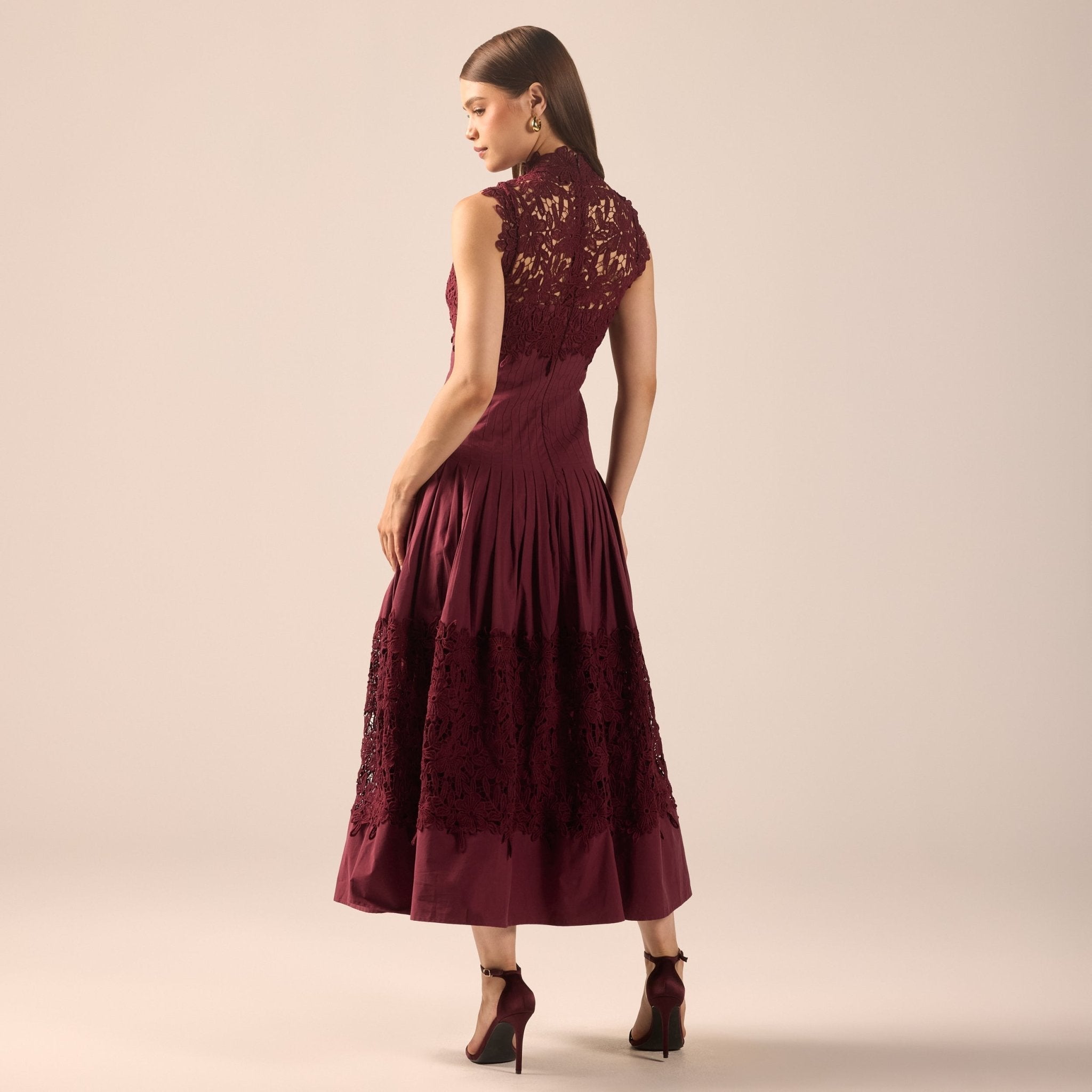 Lace-Paneled Cotton Midi Dress - shopaleena