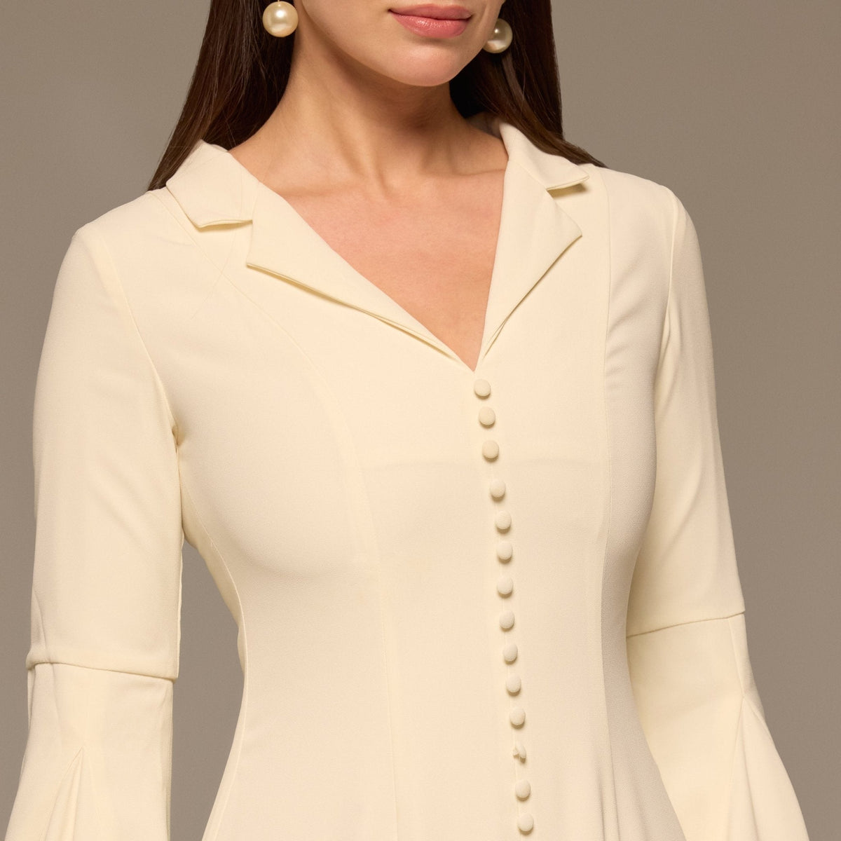 Lapel Neck Button-Front Crepe Dress - shopaleena