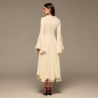 Lapel Neck Button-Front Crepe Dress - shopaleena
