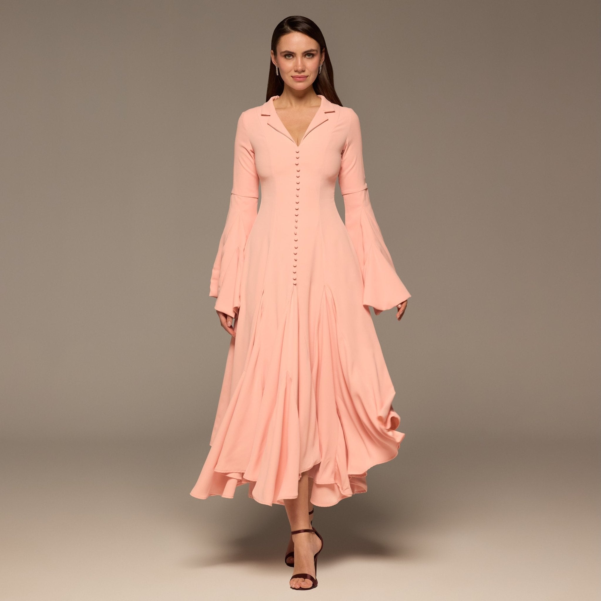Lapel Neck Button-Front Crepe Dress - shopaleena