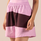 Lavender & Maroon Wide Leg Swim Shorts - shopaleena