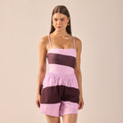 Lavender & Maroon Wide Leg Swim Shorts - shopaleena