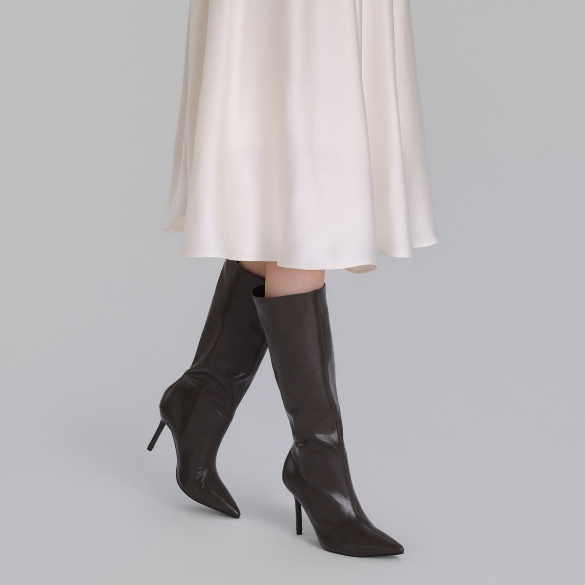 Leather High Heel Knee-High Boots - shopaleena