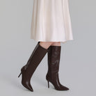 Leather High Heel Knee-High Boots - shopaleena