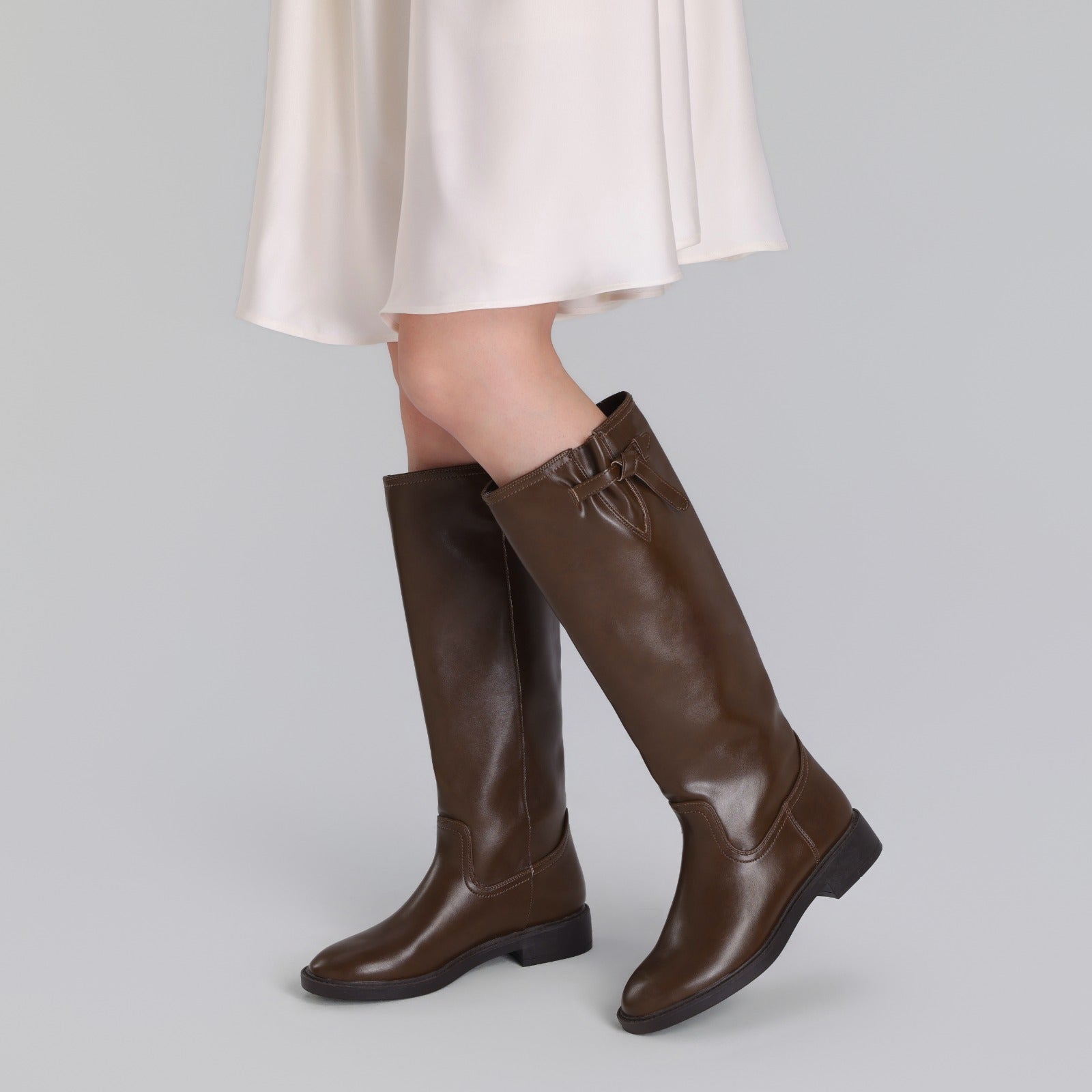 Leather Knee-High Boots - shopaleena