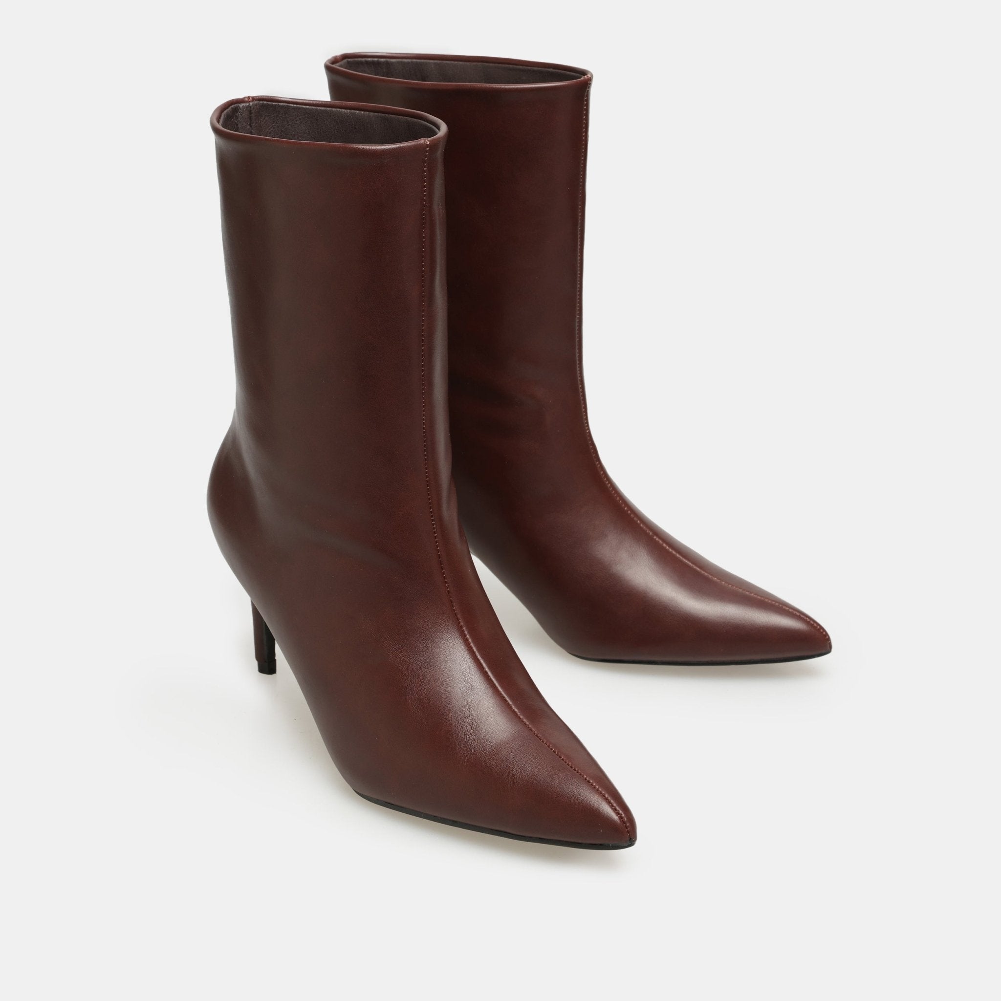 Leather Mid-Calf High Heel Boots - shopaleena