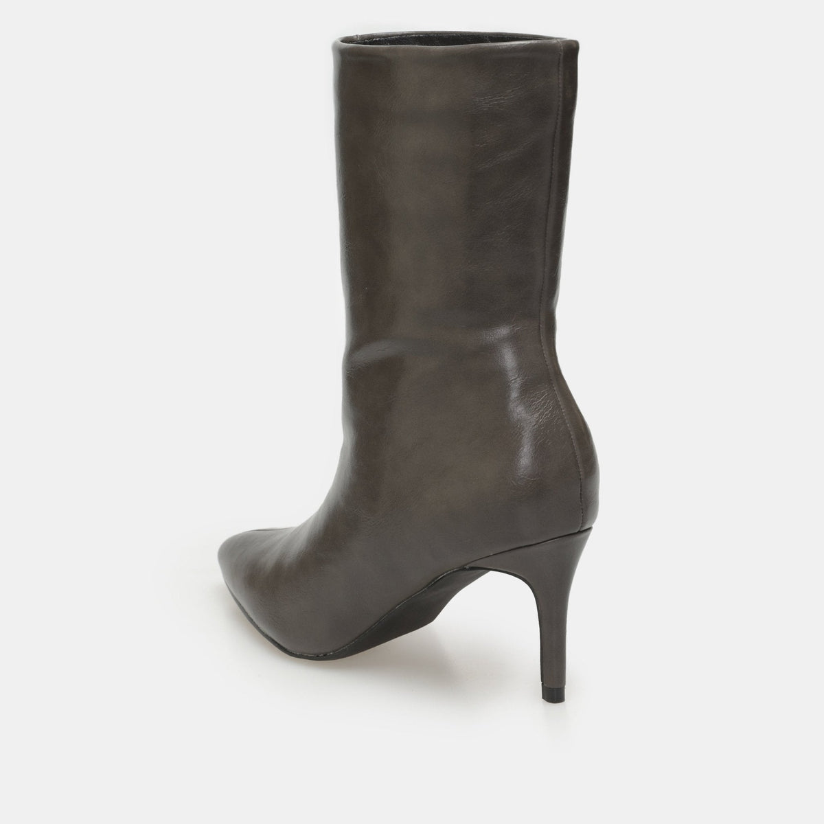 Leather Mid-Calf High Heel Boots - shopaleena