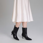 Leather Mid-Calf High Heel Boots - shopaleena
