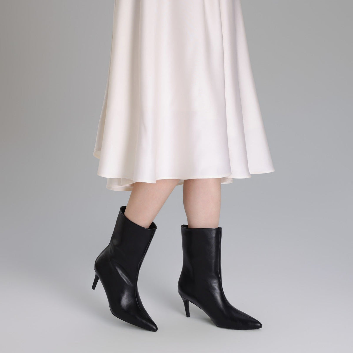 Leather Mid-Calf High Heel Boots - shopaleena