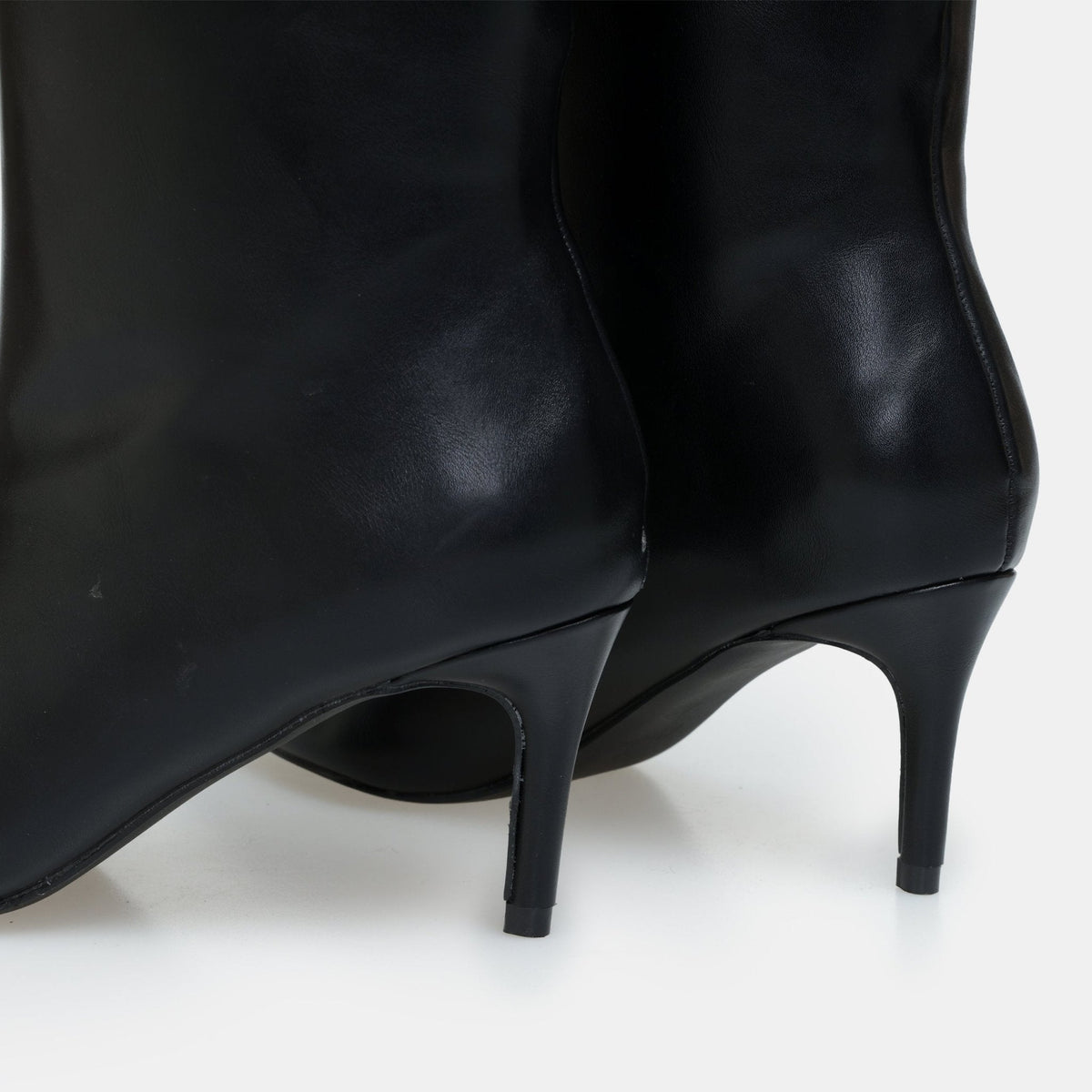 Leather Mid-Calf High Heel Boots - shopaleena