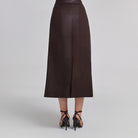 Leather Midi Skirt With Side Pleated Details - shopaleena