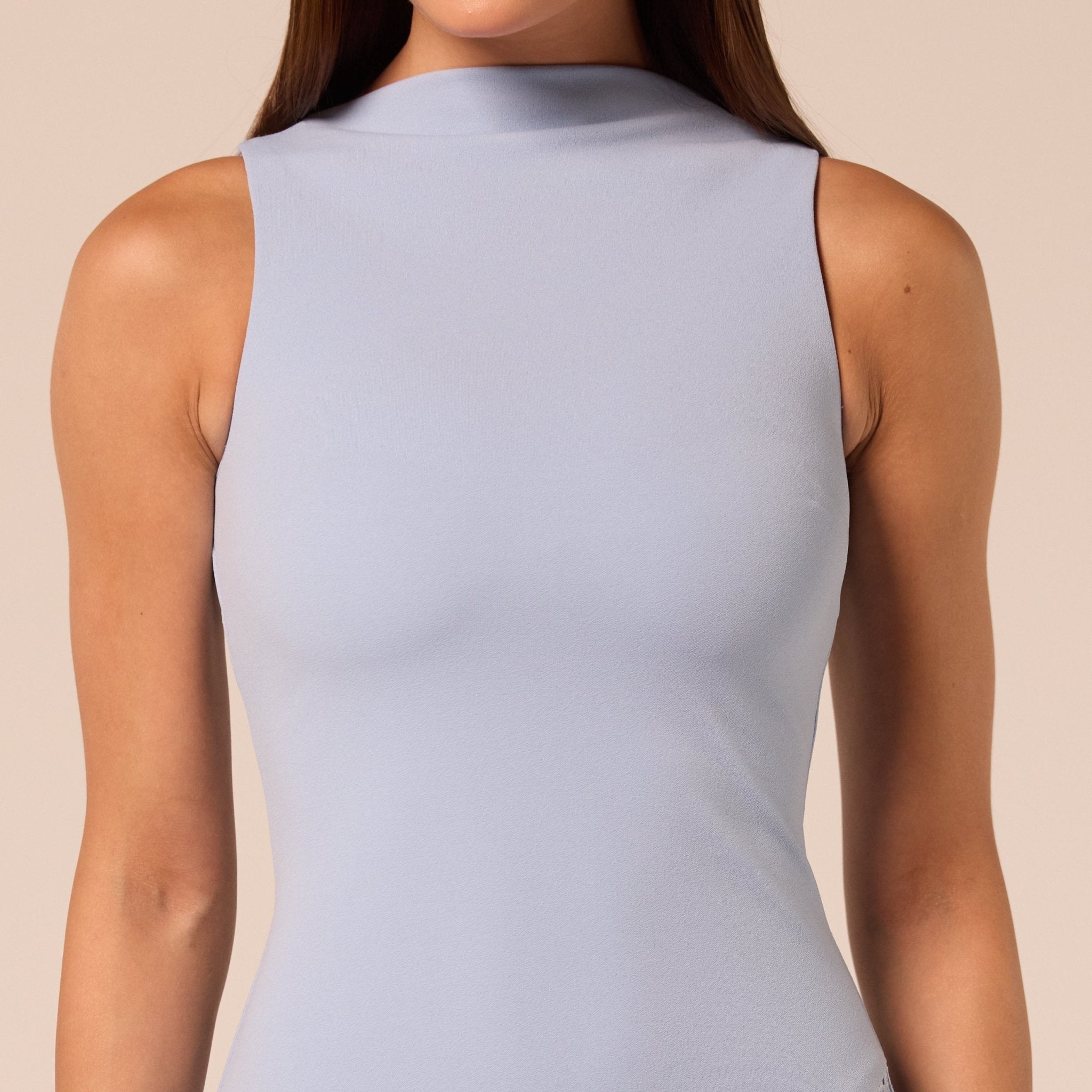 Light Blue Asymmetric Lace-Overlay Cotton Dress - shopaleena