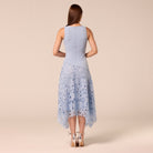 Light Blue Asymmetric Lace-Overlay Cotton Dress - shopaleena