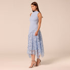 Light Blue Asymmetric Lace-Overlay Cotton Dress - shopaleena