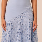 Light Blue Asymmetric Lace-Overlay Cotton Dress - shopaleena